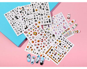 Halloween Nail Art Stickers Decals,12 Sheets Fall Nails Stickers and Nail Crystal Round Rhinestones & Multi Shapes Nail Gems for Nail Art Decorations